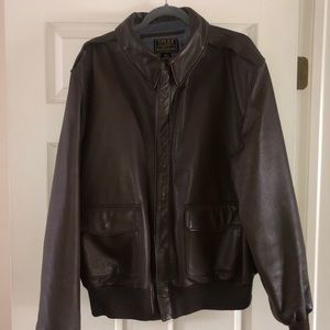 Willis & Geiger brown leather bomber coat